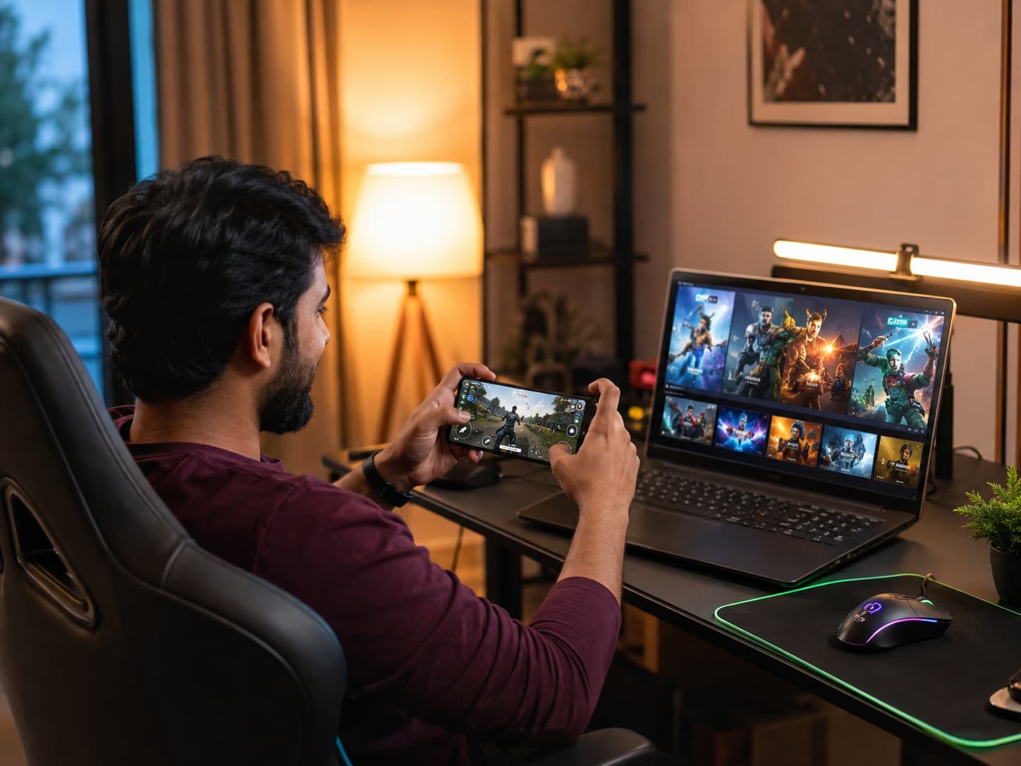 Adult gamer choosing between competitive BGMI and other online game formats