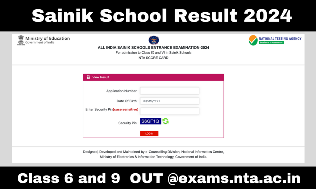 Sainik School Result 2024 Class 6 & 9 LIVE (Direct Link) aissee.nta.nic
