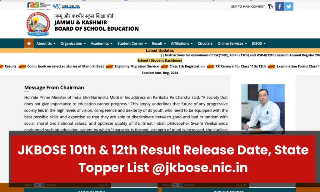 JKBOSE 10th & 12th Result Release Date, State Topper List  @jkbose.nic.in