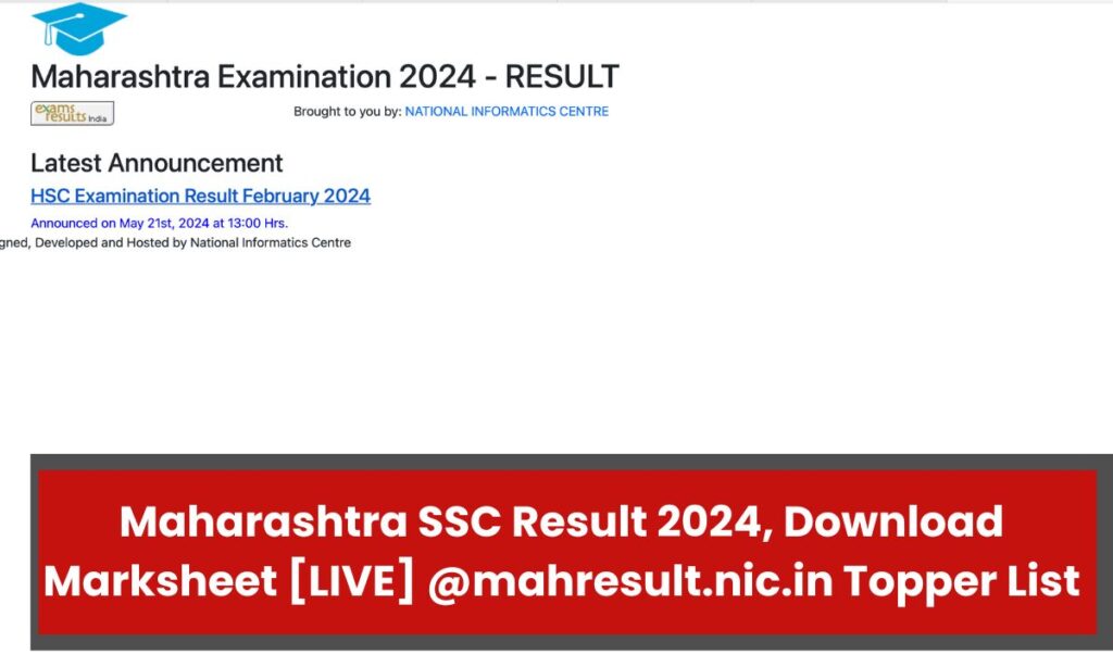 Maharashtra SSC Result 2024, Download Marksheet [LIVE] @mahresult.nic.in Topper List