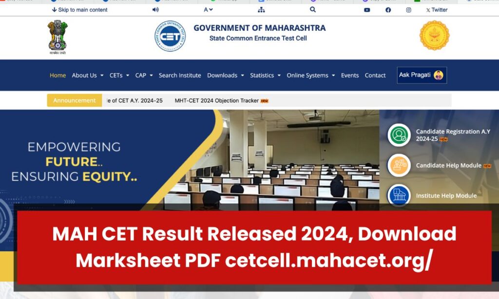 MAH CET Result Released 2024, Download Marksheet PDF cetcell.mahacet.org/